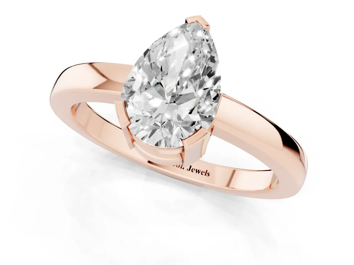 Pear Cut Cut Solitaire Ring with Four-Prong Setting and Classic Band Rose gold
