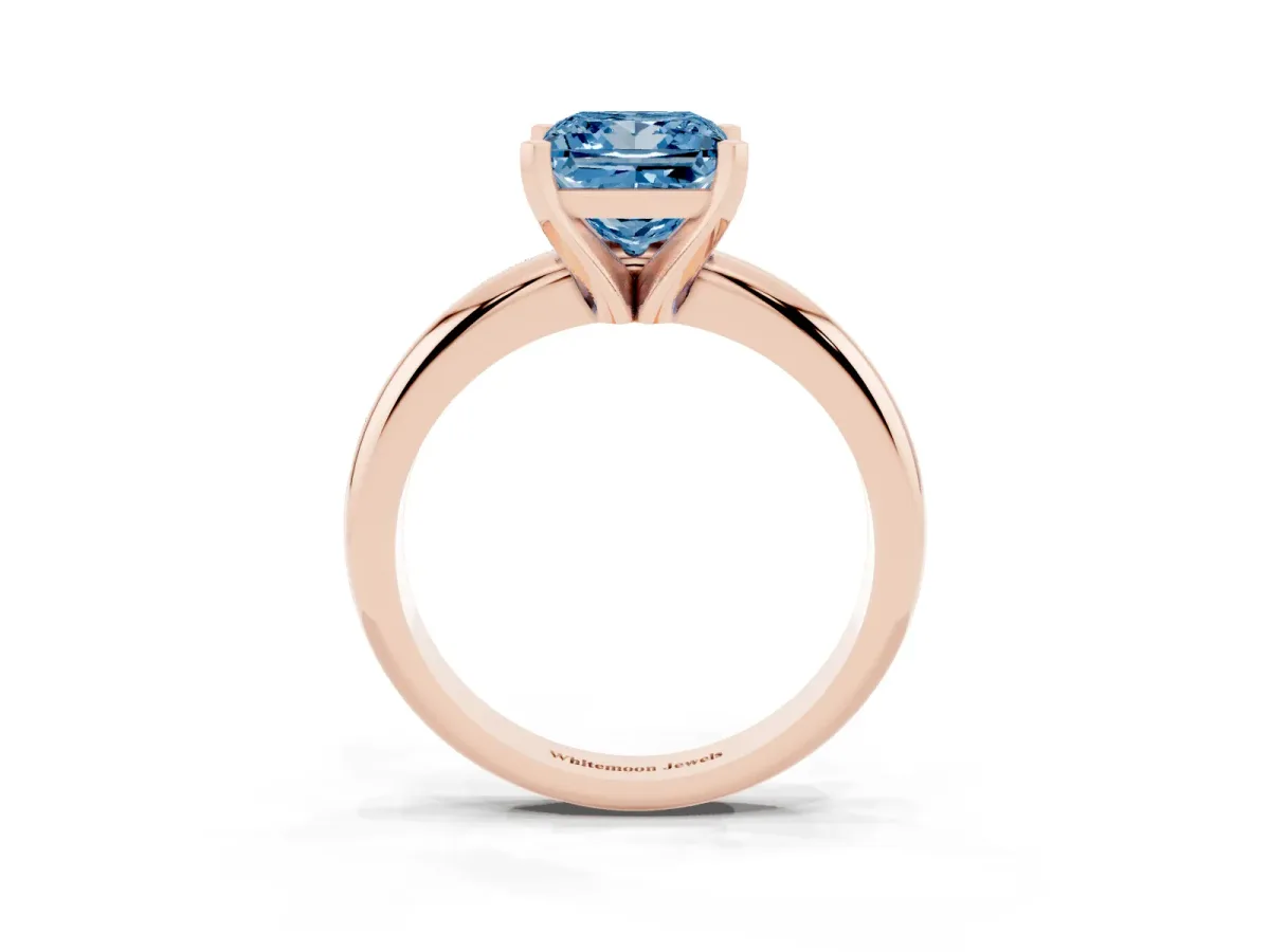 Fancy Blue Princess Cut Diamond Solitaire Engagement Ring with Round Band and Four-Prong Setting Rose gold