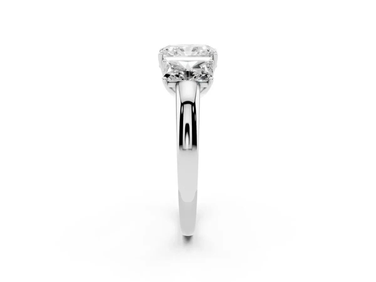 Radiant Cut Diamond Three-Stone Ring with Four-Prong Setting and Classic Band Silver