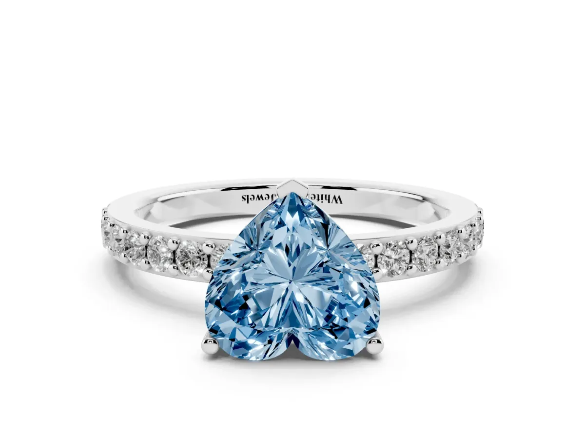 Fancy Blue Heart Cut Cut Diamond Solitaire with Pave Band and Four-Prong Setting Silver