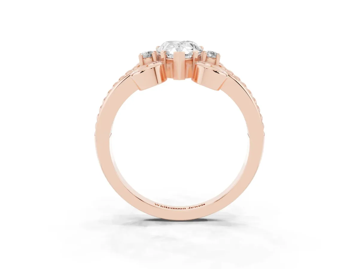 Pear Cut Solitaire Twisted Band Scroll Prong Ring Rose gold