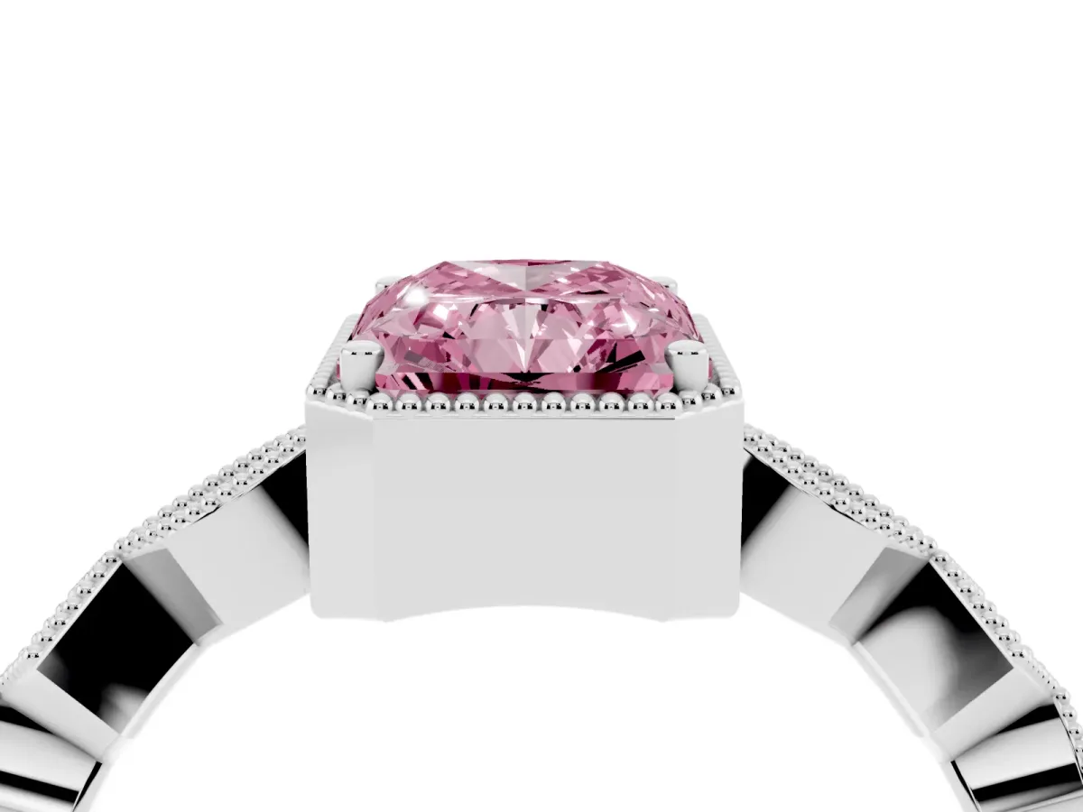 Fancy Pink Radiant Cut Milgrain Marquise Diamond Twist Band Ring Platinum