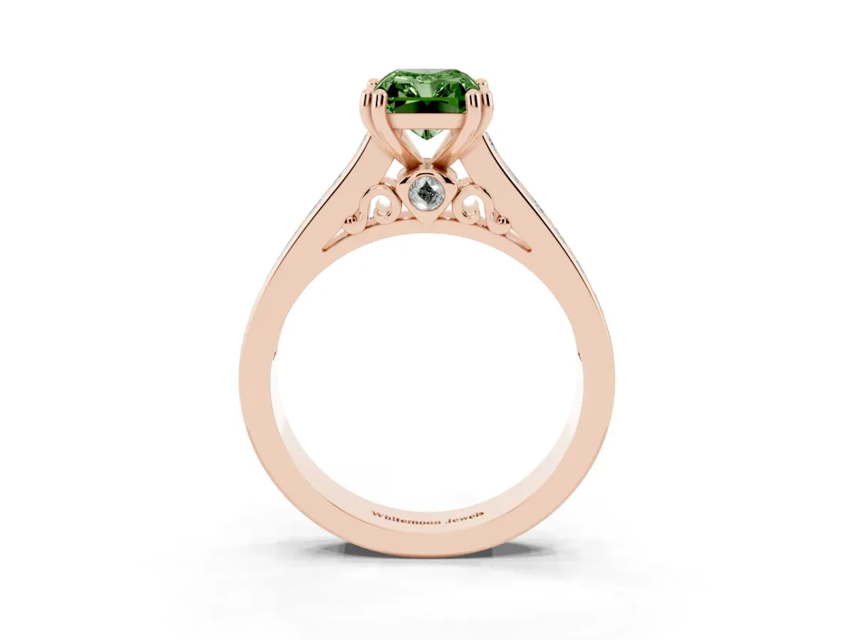Fancy Green Radiant Cut Cut Channel Set Solitaire Engagement Ring with Prong Setting Rose gold