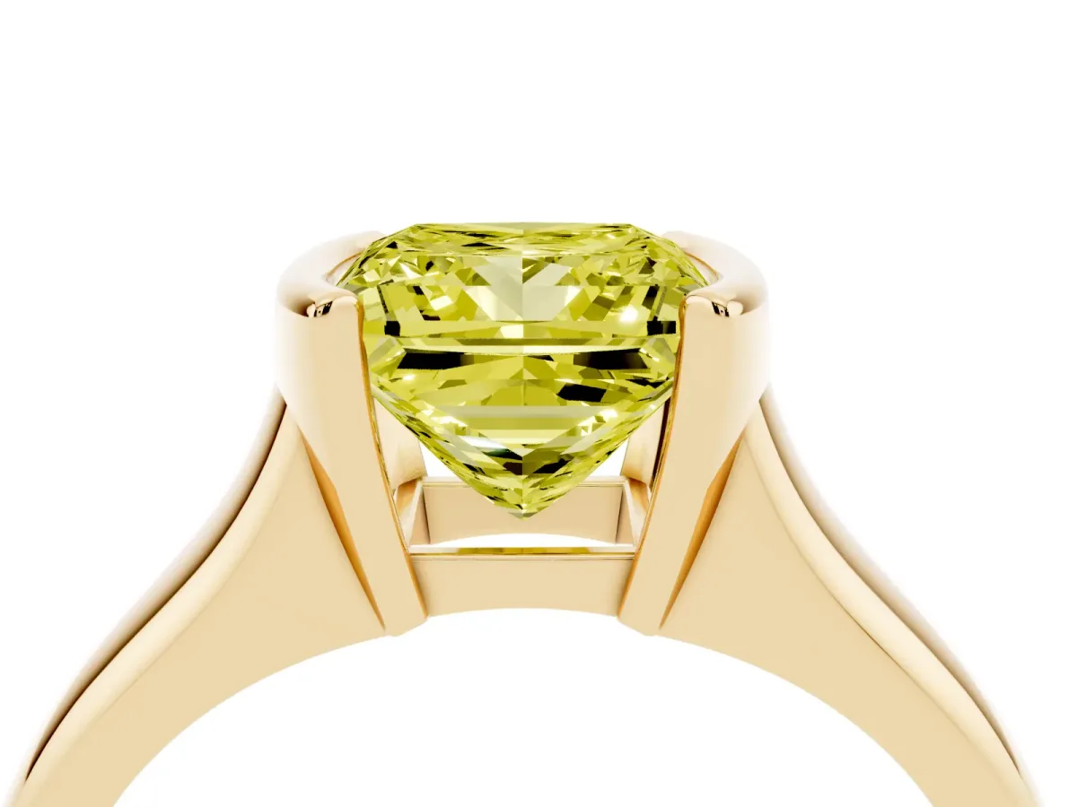 Fancy Yellow Princess Cut Solitaire Tension Set Diamond Ring with Split Shank Band Yellow gold