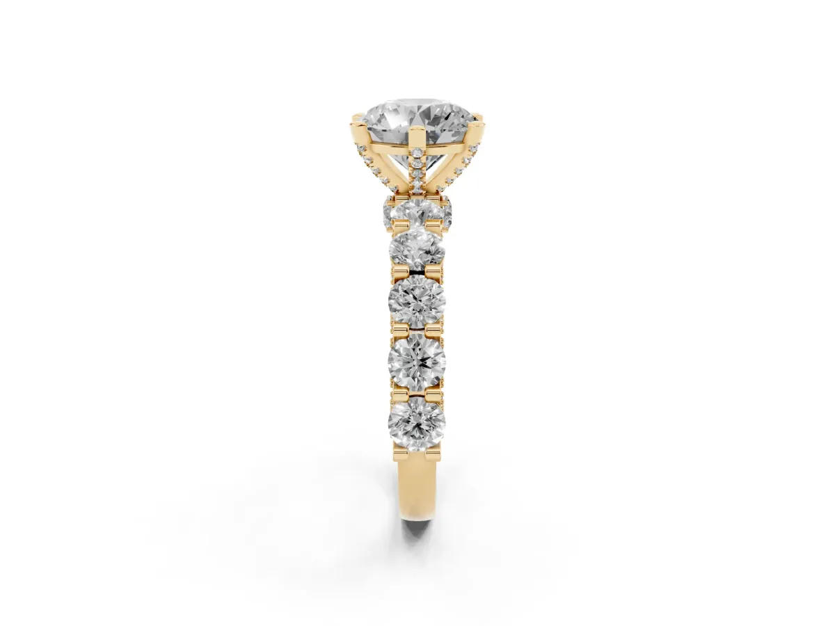 Round Diamond Mens Ring with Graduated Side Stones Yellow gold