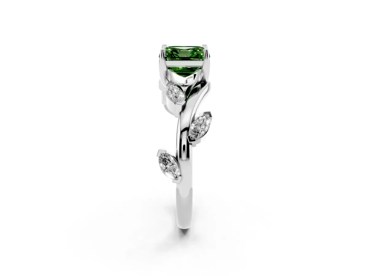 Fancy Green Asscher Cut Solitaire Twisted Band Marquise Accent Prong Setting Ring Silver