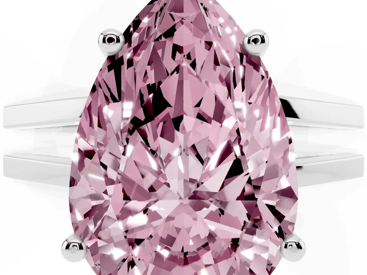 Fancy Pink Pear Cut Cut Diamond Solitaire Engagement Ring with Tapered Plain Band and Four-Prong Setting Platinum