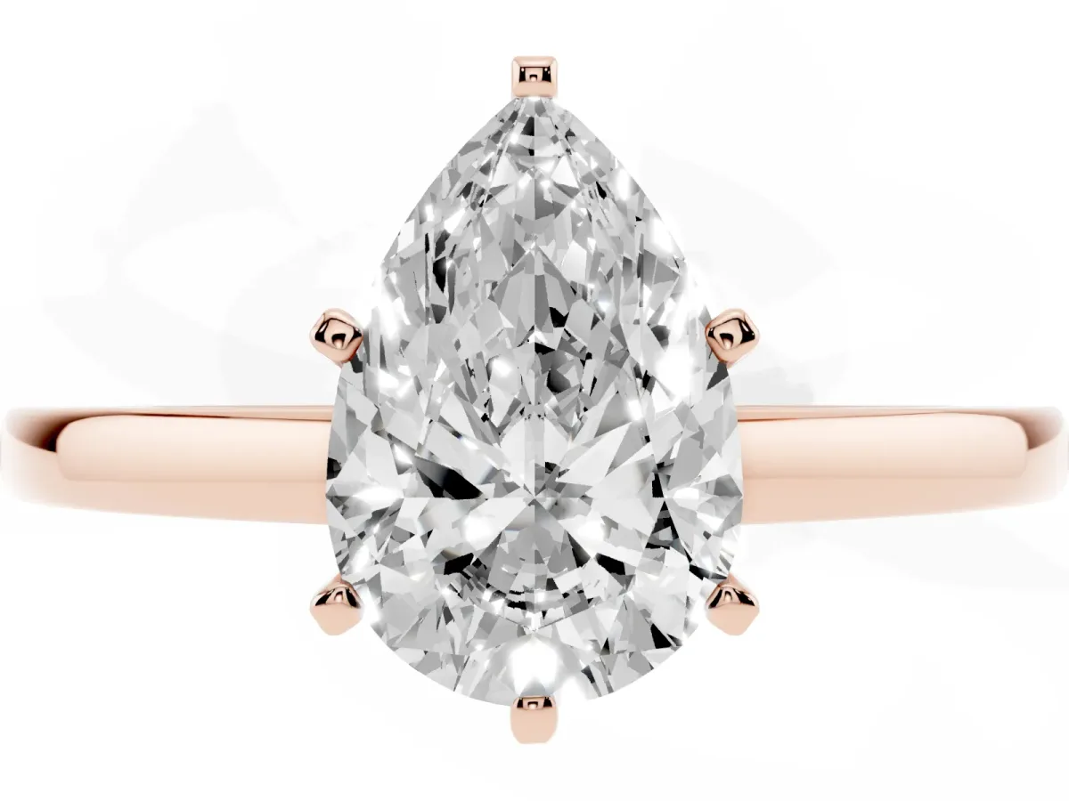 Pear Cut Solitaire Diamond Engagement Ring with Four-Prong Setting on a Classic Band Rose gold