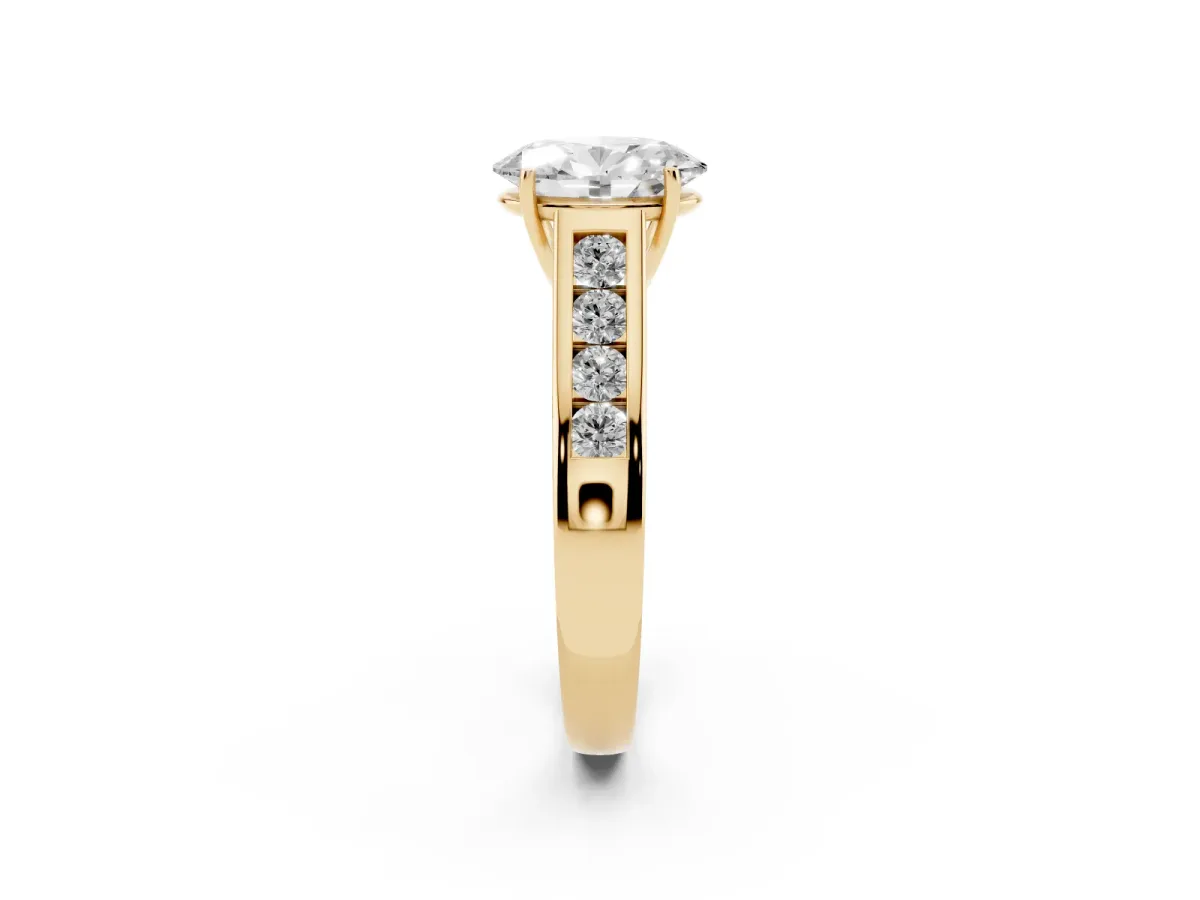 Oval Cut Brilliant Channel-Set Solitaire Ring with Four-Prong Setting Yellow gold