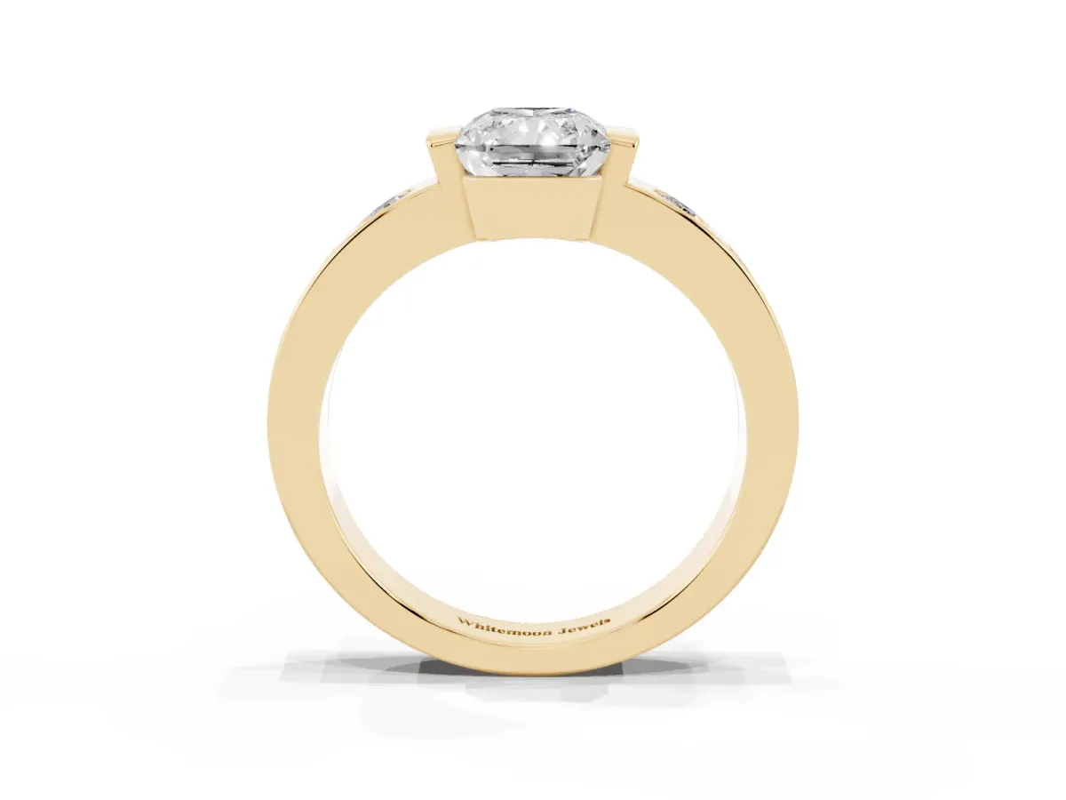 Radiant Cut Brilliant Channel-Set Diamond Ring with Bezel Prong Setting Yellow gold