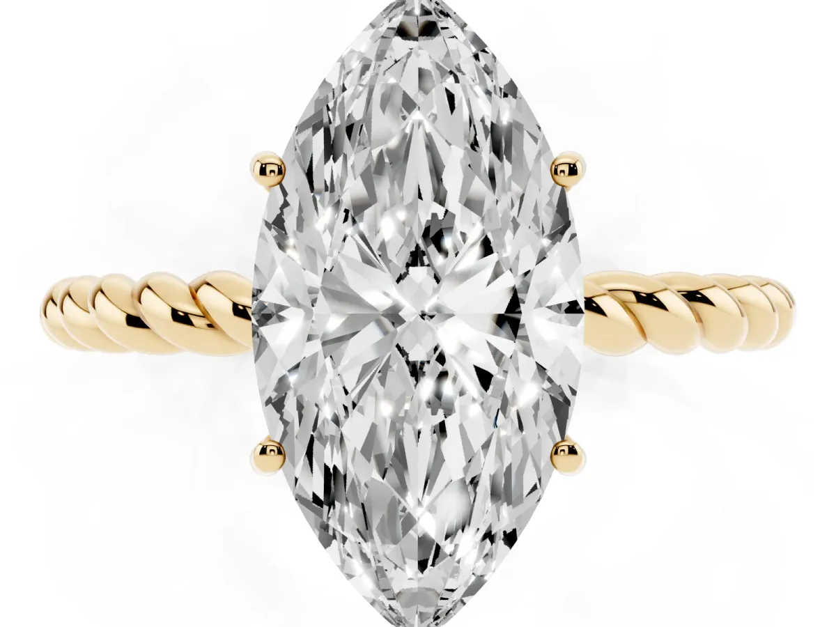 Marquise Cut Solitaire Twisted Band 4-Prong Ring Yellow gold