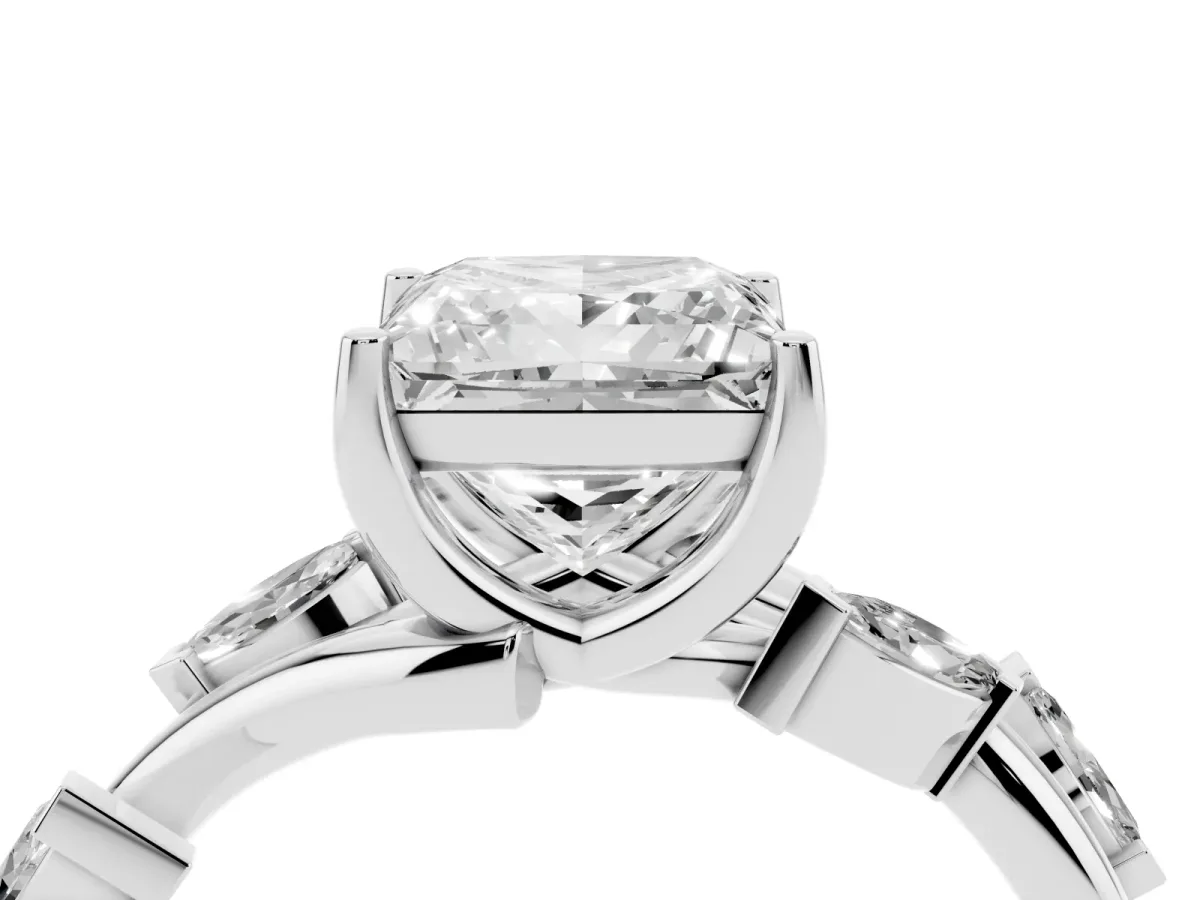 Princess Cut Solitaire Twisted Band Marquise Accent Prong Setting Ring Platinum
