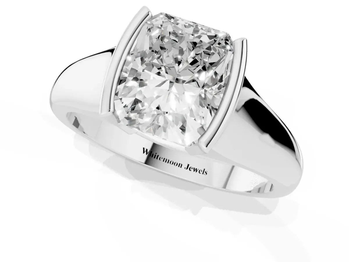 Radiant Cut Solitaire Tension Set Diamond Ring with Split Shank Band Platinum