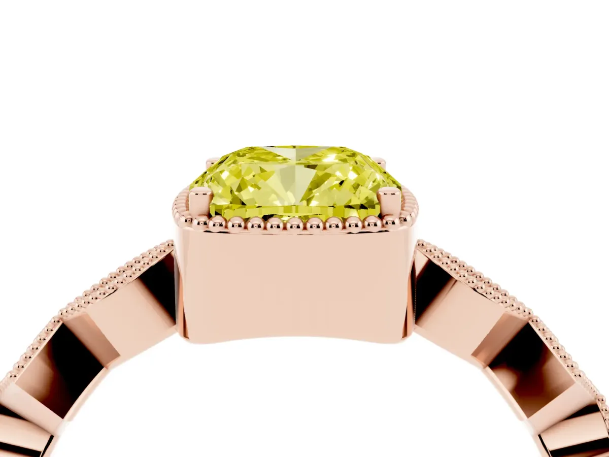 Fancy Yellow Cushion Cut Milgrain Marquise Diamond Twist Band Ring Rose gold