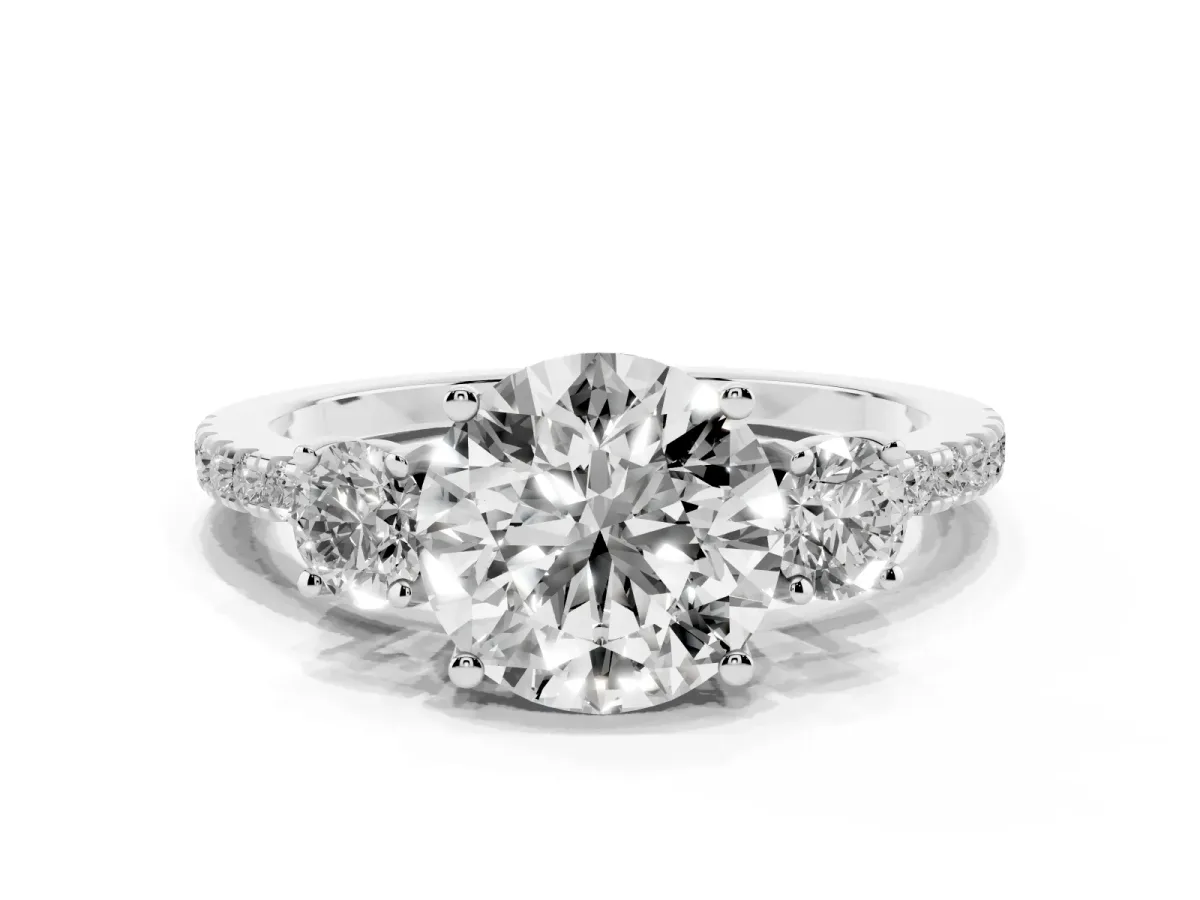Three-Stone Round Cut Cut Diamond Pavé Band with Prong Setting Silver