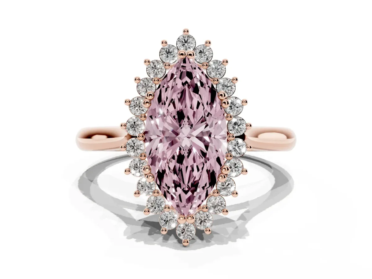 Fancy Pink Marquise Cut Cut Diamond Halo Ring with Solitaire Band and Prong Setting Rose gold