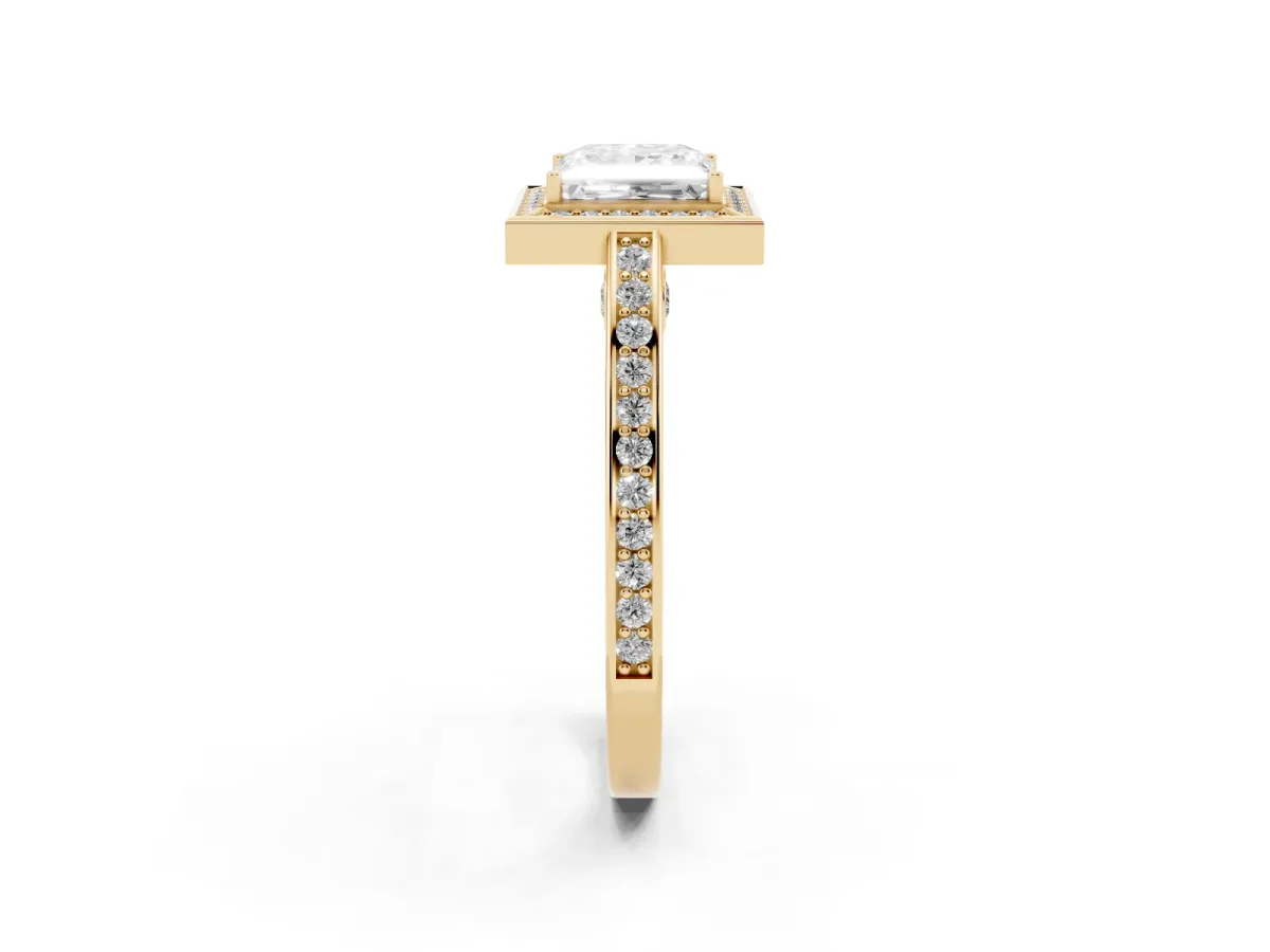 Princess Cut Cut Halo Pave Split Shank Prong Setting Ring Yellow gold