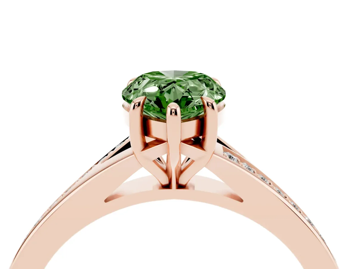 Fancy Green Pear Cut Diamond Solitaire Ring with Pavé Band and Prong Setting Rose gold