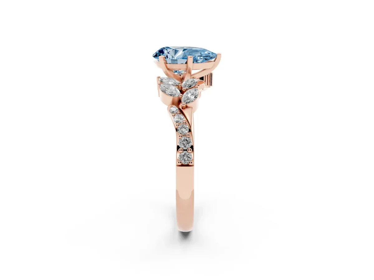 Fancy Blue Pear Cut Solitaire Marquise Twist Band with Six-Prong Setting Rose gold