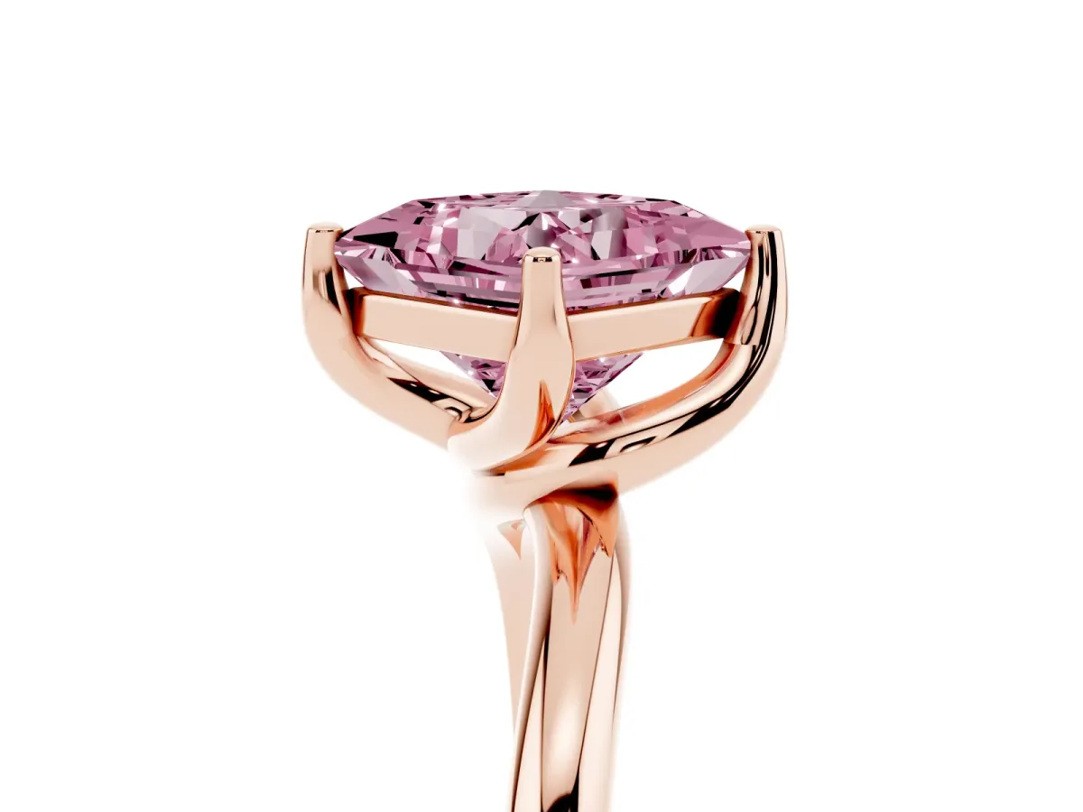 Fancy Pink Princess Cut Diamond Solitaire Engagement Ring with Four-Prong Setting and Classic Band Rose gold
