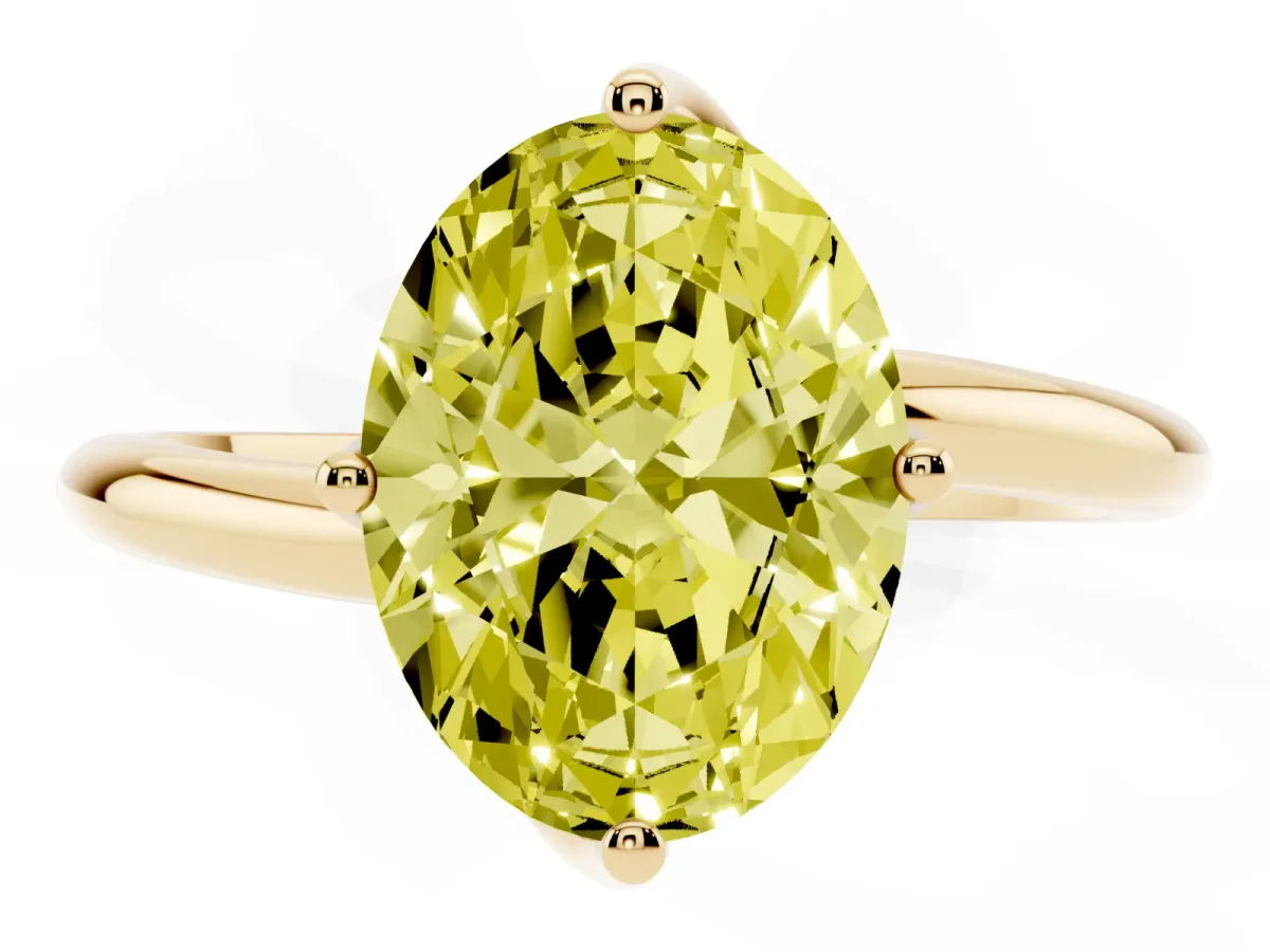 Fancy Yellow Oval Cut Diamond Solitaire Engagement Ring with Four-Prong Setting and Classic Band Yellow gold