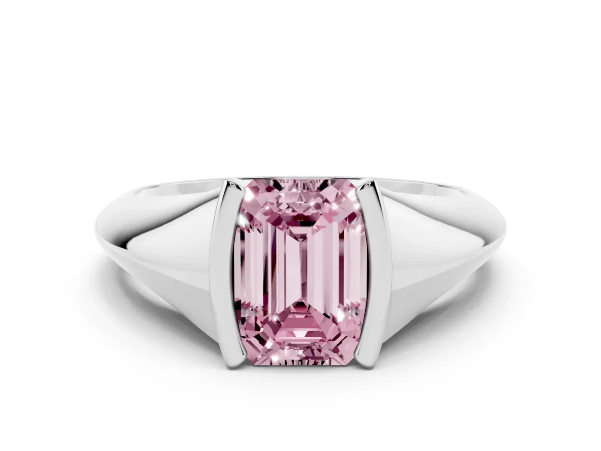 Fancy Pink Emerald Cut Solitaire Tension Set Diamond Ring White gold