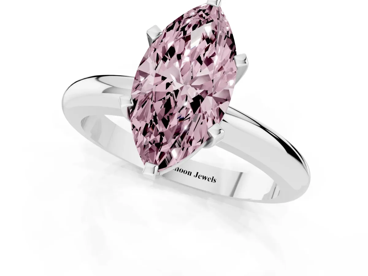 Fancy Pink Marquise Cut Diamond Solitaire Engagement Ring with Round Band and Four-Prong Setting Silver