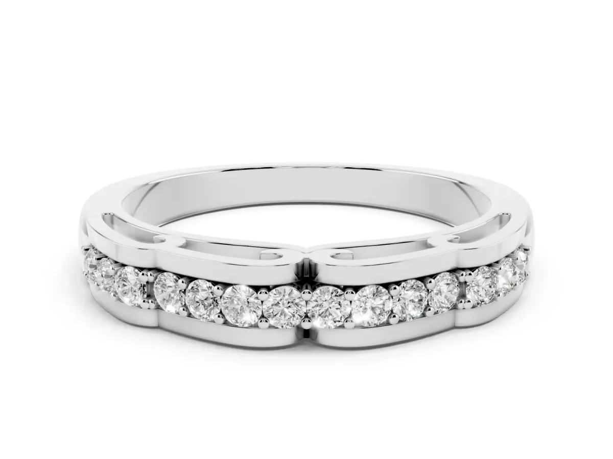 Round Cut Diamond Channel Set White Gold Band Silver