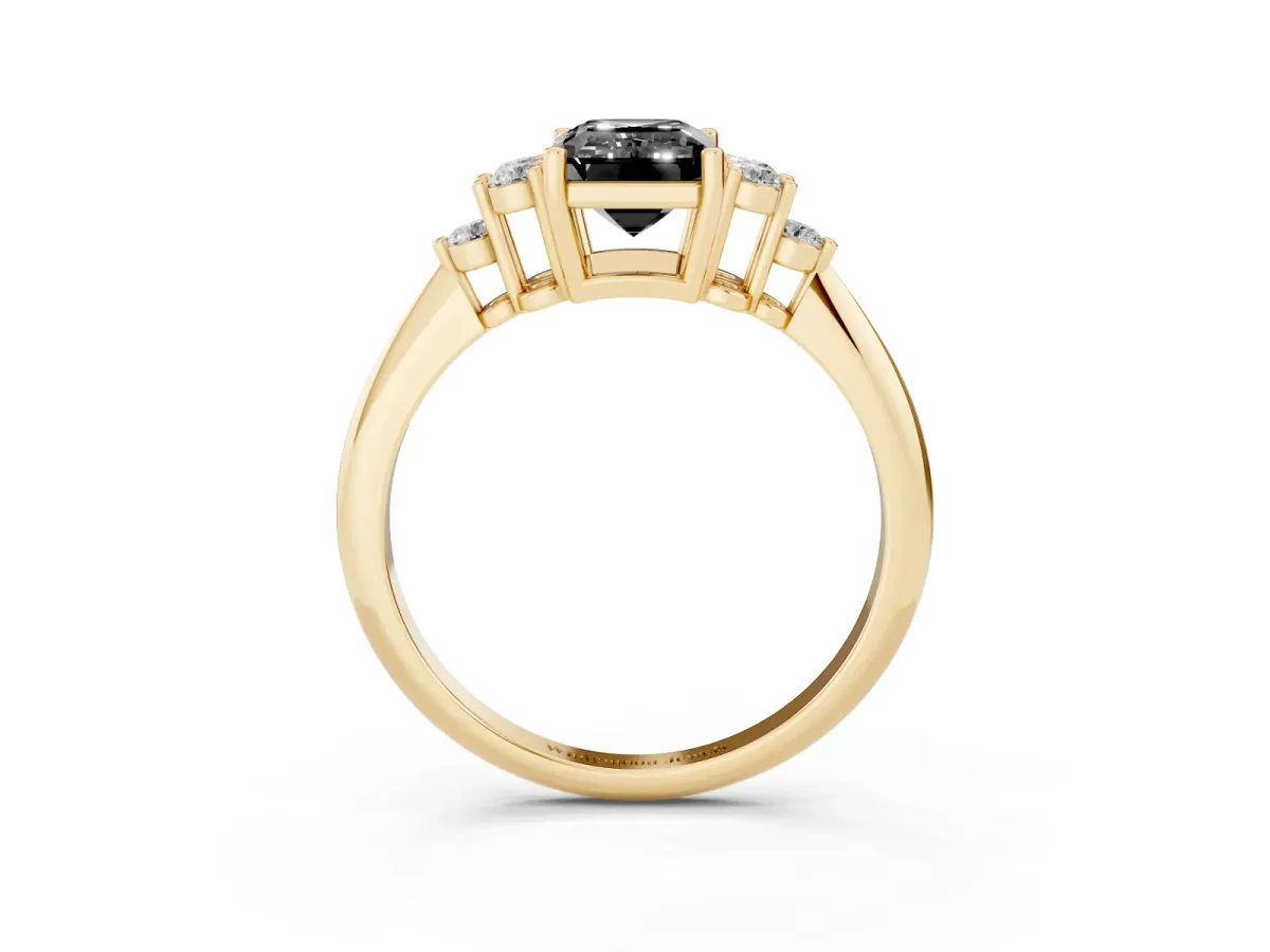 Fancy Black Emerald Cut Cut Diamond Cluster Ring with Solitaire Band and Four-Prong Setting Yellow gold