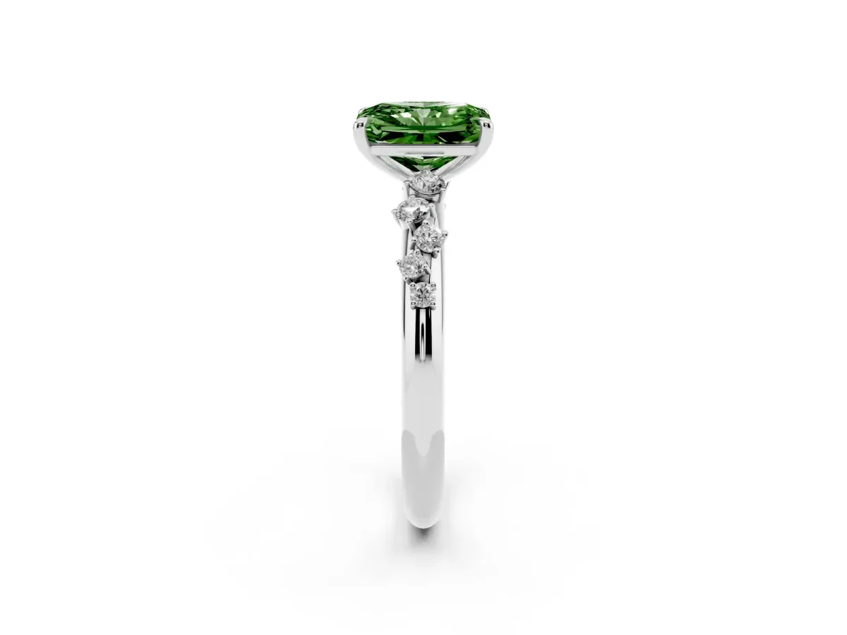 Fancy Green Radiant Cut Diamond Cluster Prong-Set Solitaire Ring Platinum