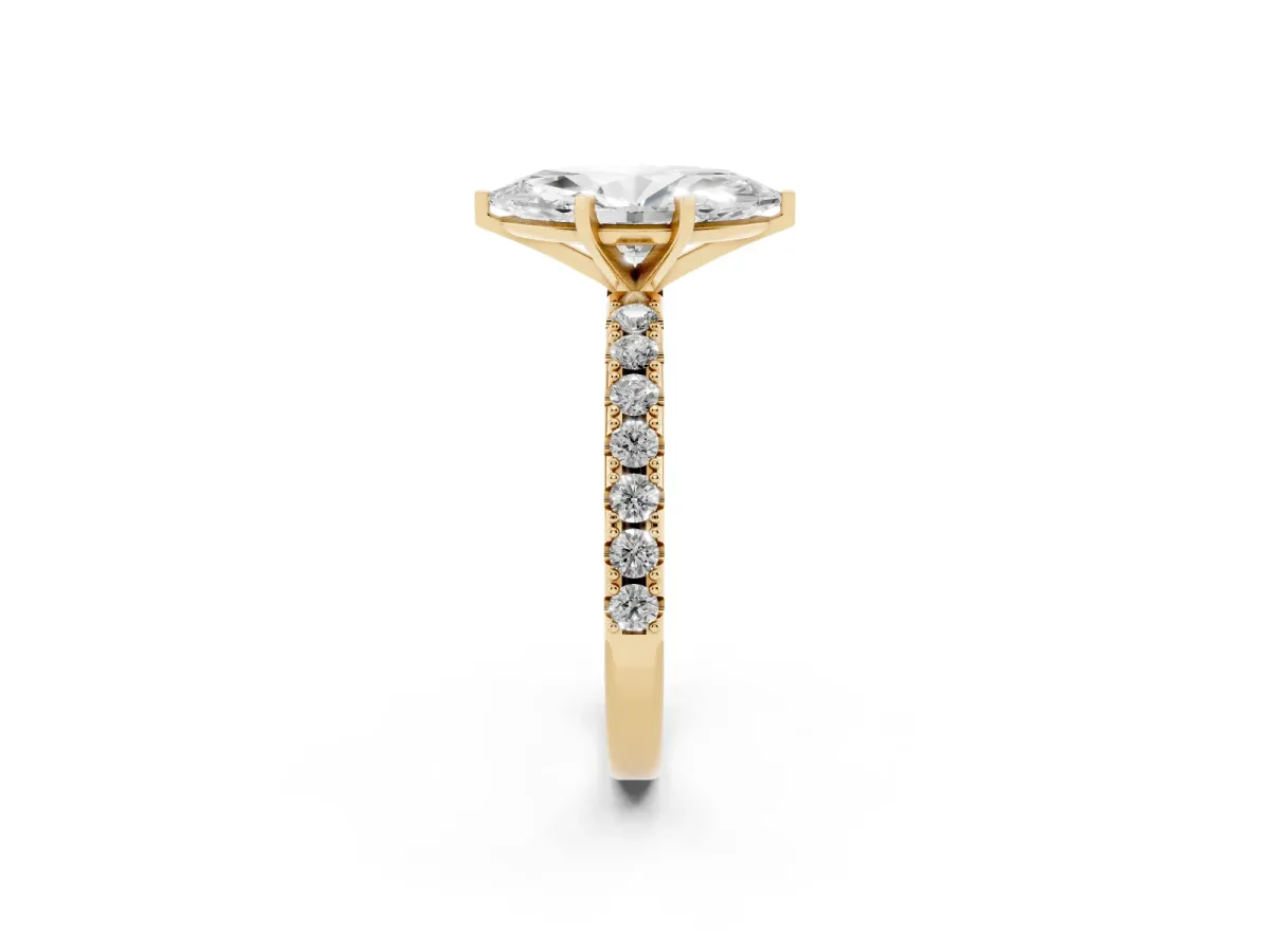 Marquise Cut Diamond Solitaire Pavé Band with Four-Prong Setting Yellow gold