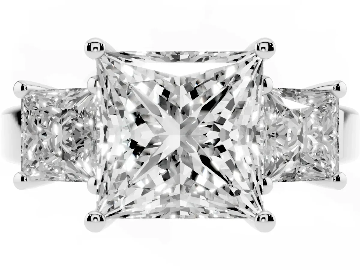 Three-Stone Princess Cut Cut Solitaire Ring with Prong Setting Silver
