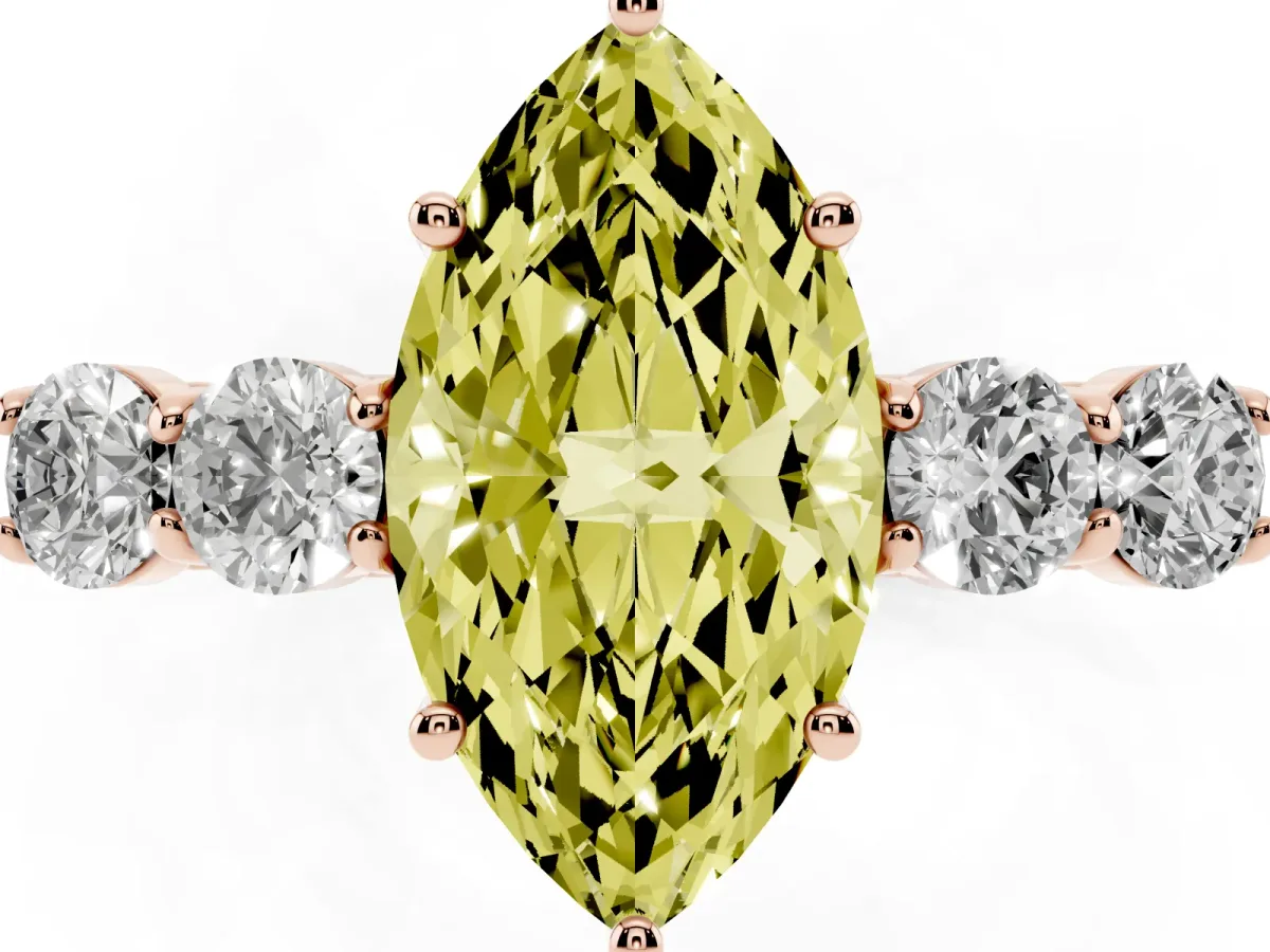 Fancy Yellow Marquise Cut Cut Diamond Five-Stone Prong Set White Gold Ring Rose gold