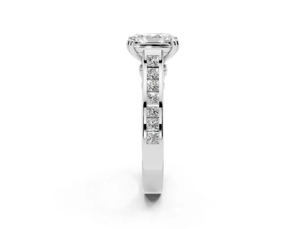 Radiant Cut Cut Channel Set Solitaire Engagement Ring with Prong Setting Silver
