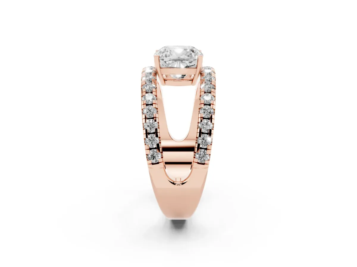 Cushion Cut Solitaire Split Shank Pave Diamond Ring Rose gold
