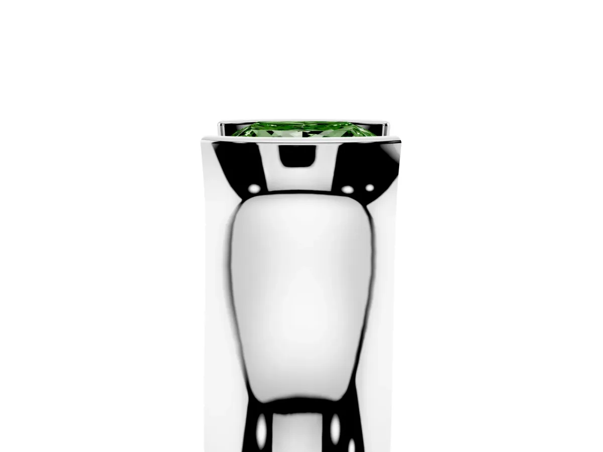 Fancy Green Princess Cut Solitaire Bezel Set Diamond Ring with Wide Band Silver