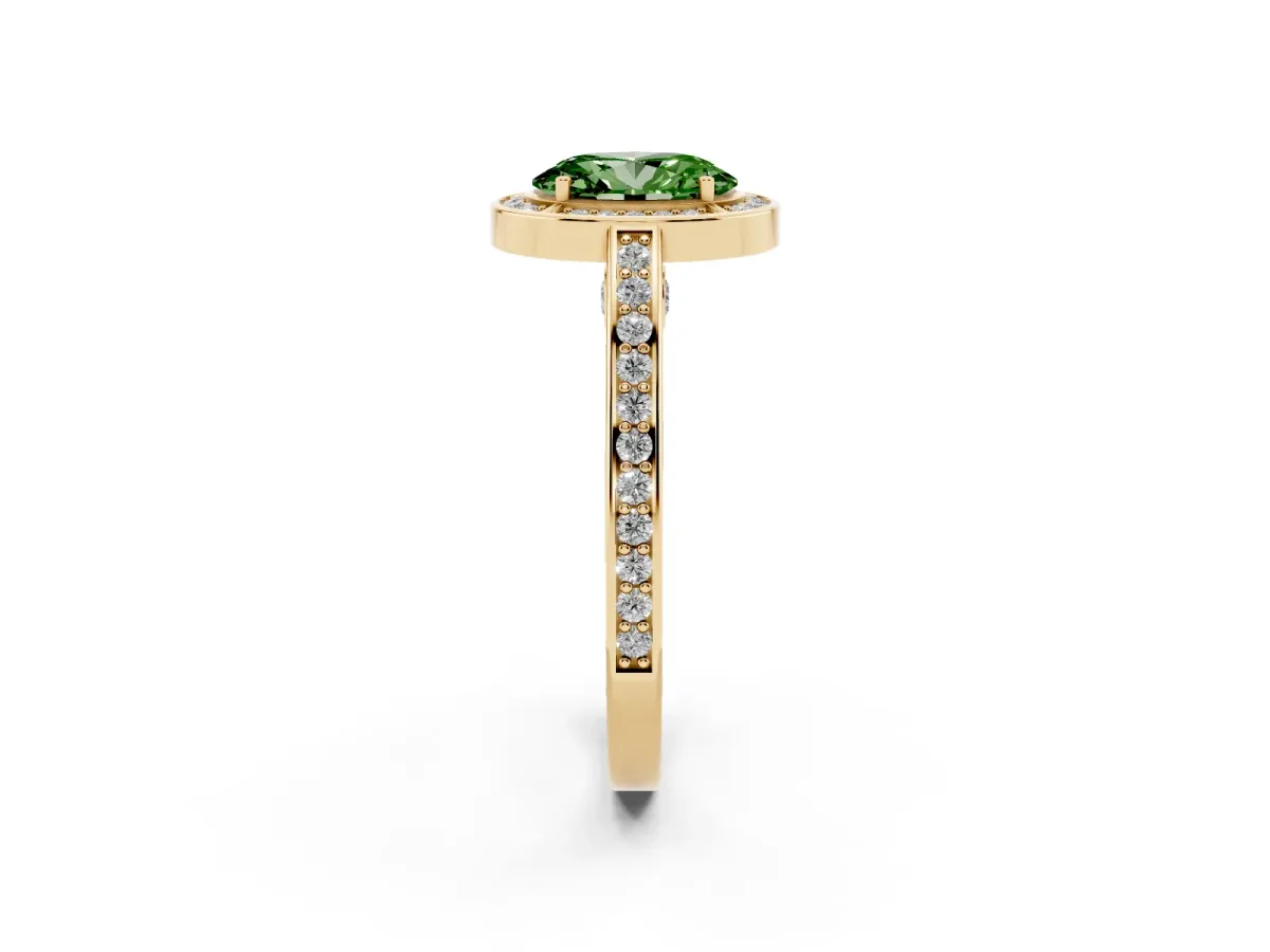 Fancy Green Oval Cut Cut Halo Pave Split Shank Prong Setting Ring Yellow gold