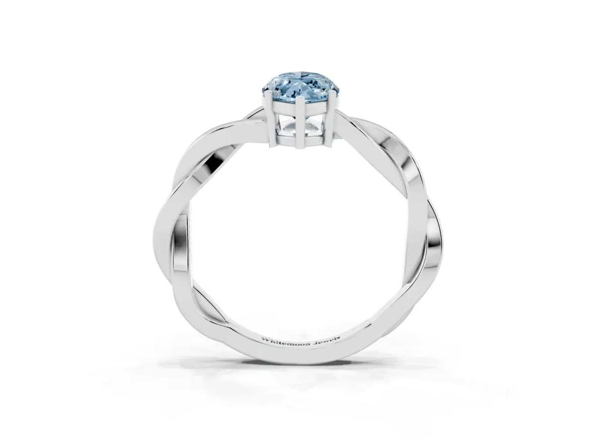 Fancy Blue Marquise Cut Solitaire Twisted Pave Diamond Ring with Four-Prong Setting Silver