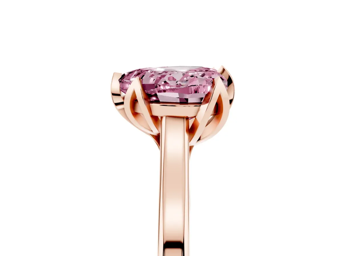 Fancy Pink Heart Cut Diamond Solitaire Ring with Flower Prong Setting and Classic Band Rose gold