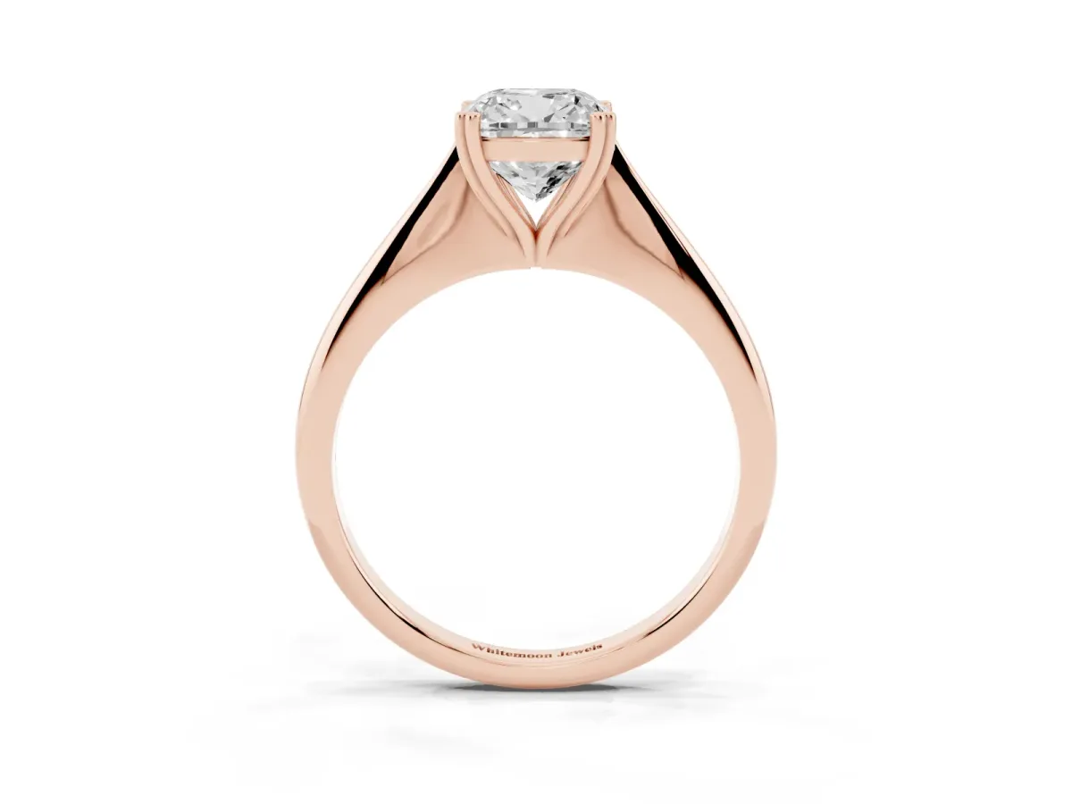 Cushion Cut Solitaire Diamond Ring with Six-Prong Setting and Classic Band Rose gold