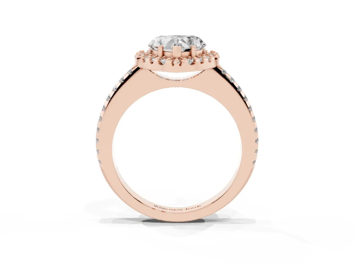 Heart Cut Diamond Pavé Halo Ring with Four-Prong Setting Rose gold