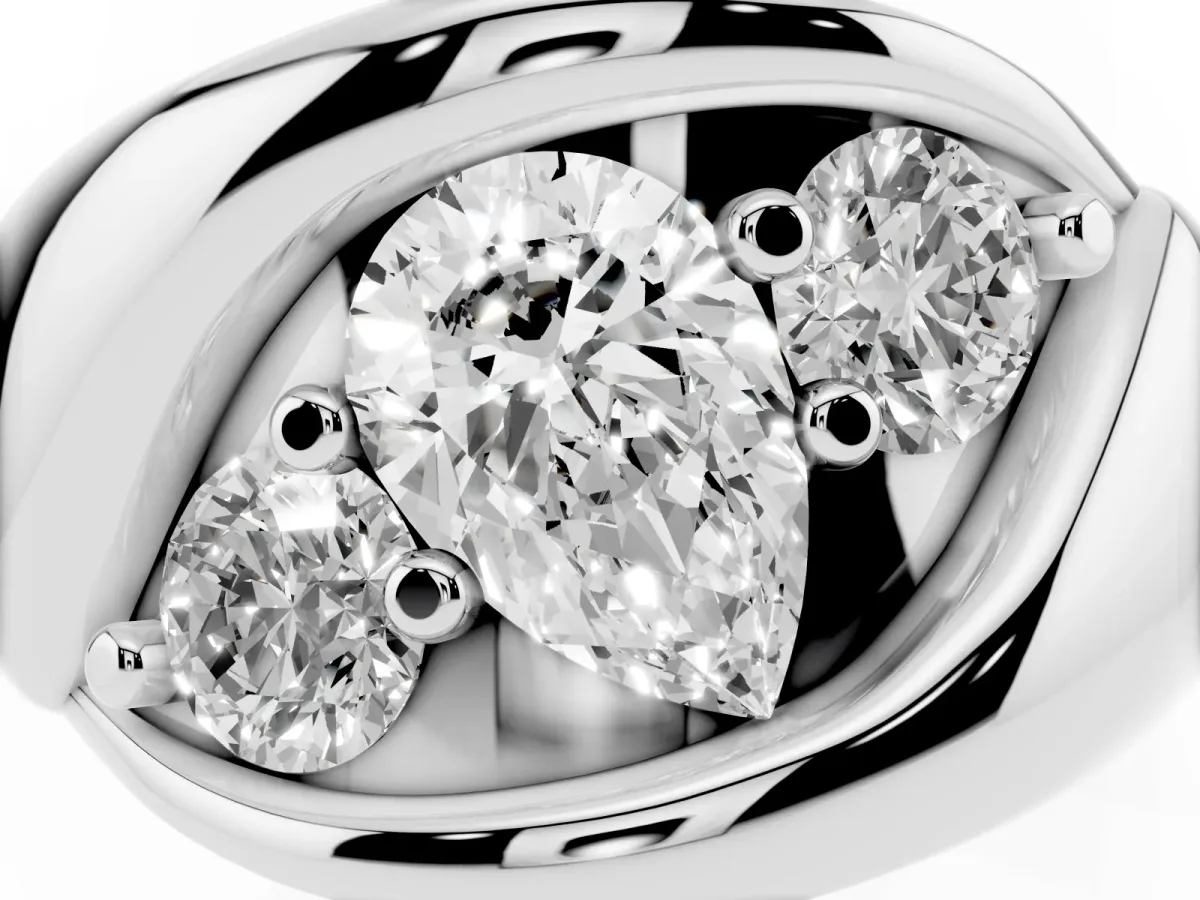 Channel Set Pear Cut Diamond Crossover Band Silver