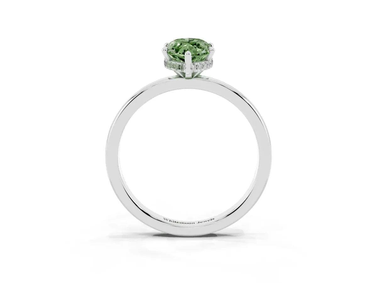 Fancy Green Marquise Cut Solitaire Engagement Ring with Cathedral Band and Four-Prong Setting Platinum