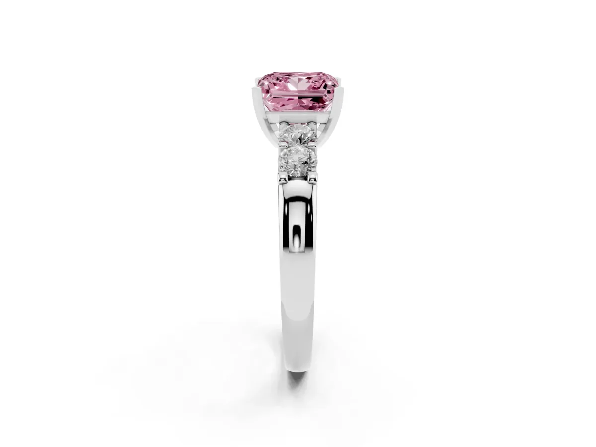 Fancy Pink Princess Cut Brilliant Cut Diamond Five-Stone Prong Set Engagement Ring with Channel Band White gold