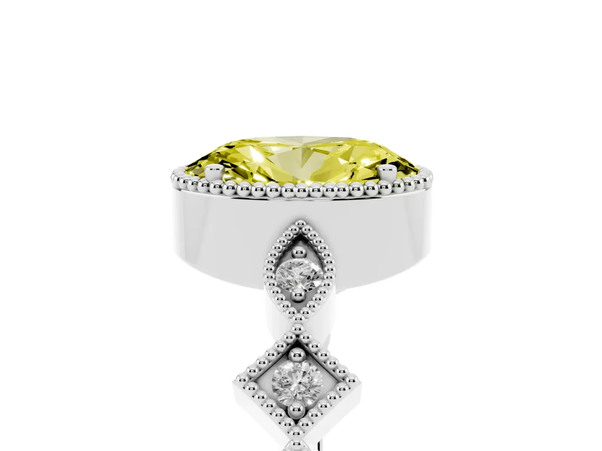 Fancy Yellow Oval Cut Milgrain Marquise Diamond Twist Band Ring Silver