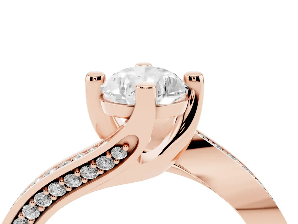 Pear Cut Solitaire Diamond Twist Band with Pavé Setting and Four-Prong Setting Rose gold