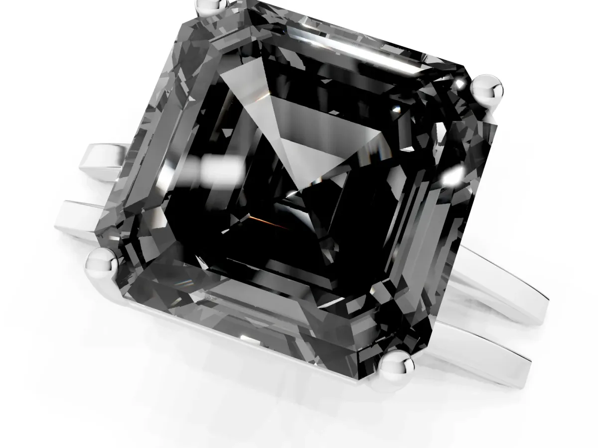 Fancy Black Asscher Cut Cut Diamond Solitaire Engagement Ring with Tapered Plain Band and Four-Prong Setting Platinum