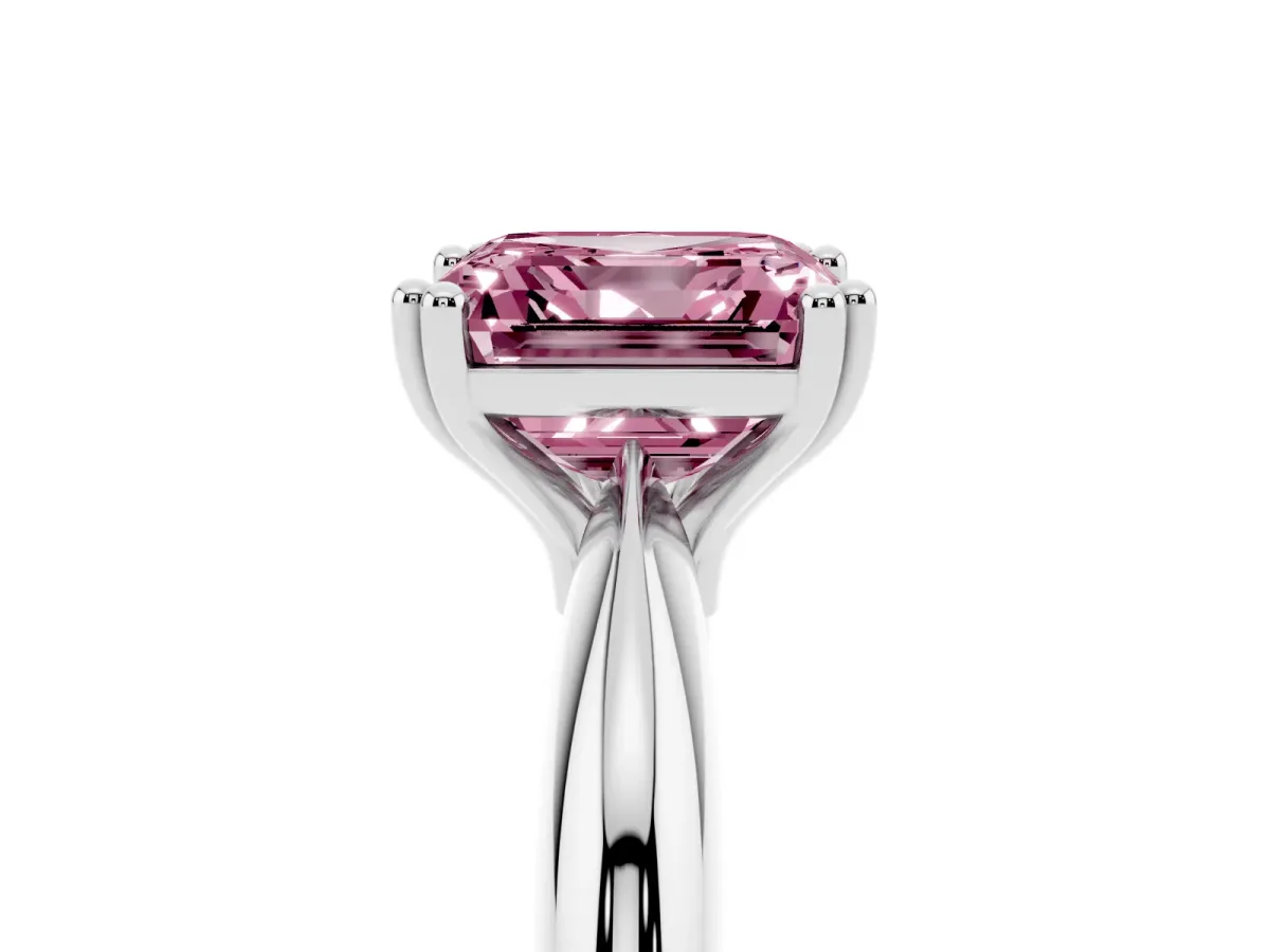 Fancy Pink Asscher Cut Cut Solitaire Engagement Ring with Tapered Band and Four-Prong Setting Platinum