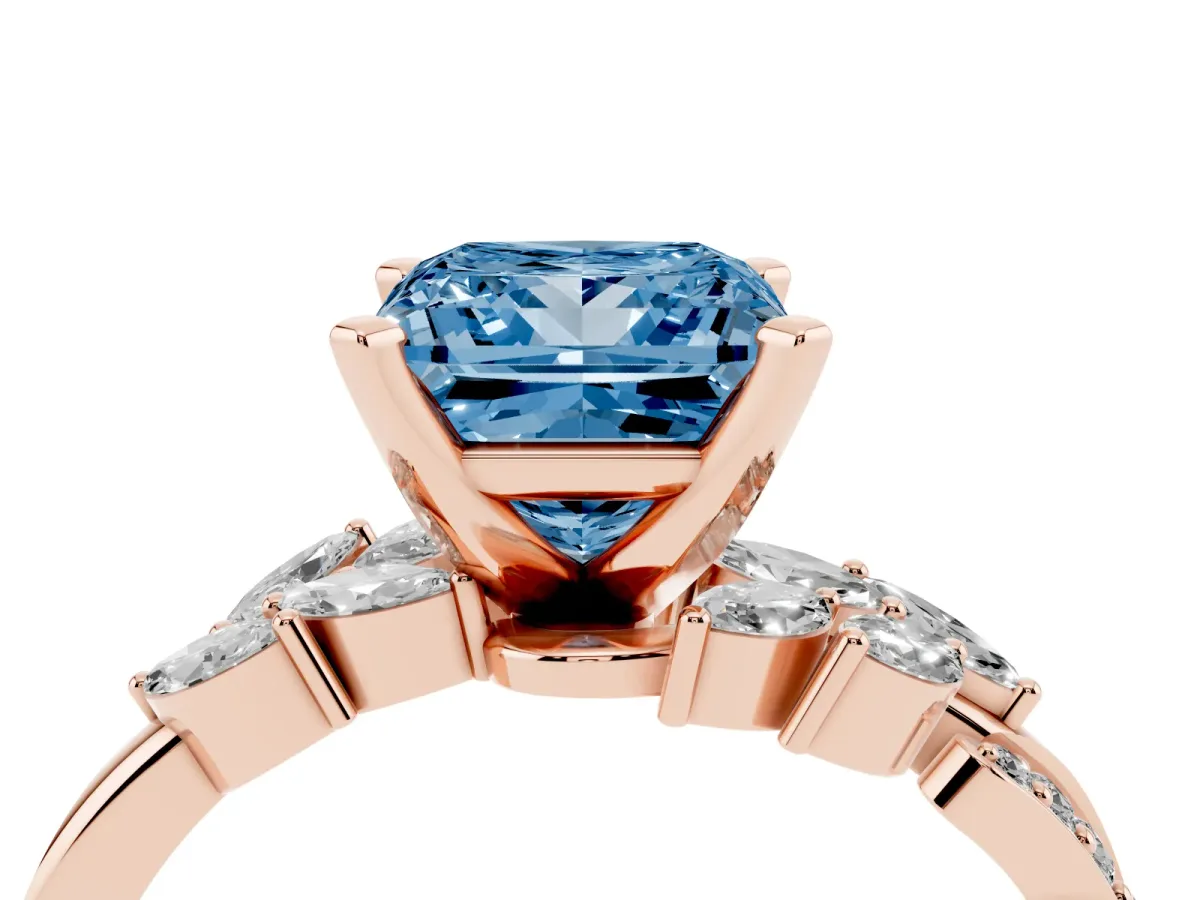 Fancy Blue Princess Cut Solitaire Marquise Twist Band with Six-Prong Setting Rose gold