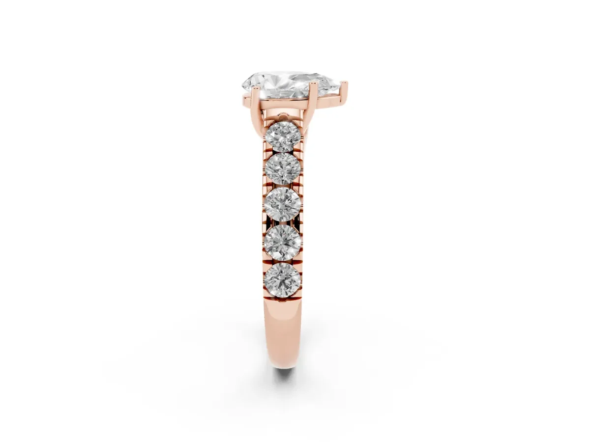 Pear Cut Cut Diamond Solitaire Ring with Micro Pave Band and Prong Setting Rose gold